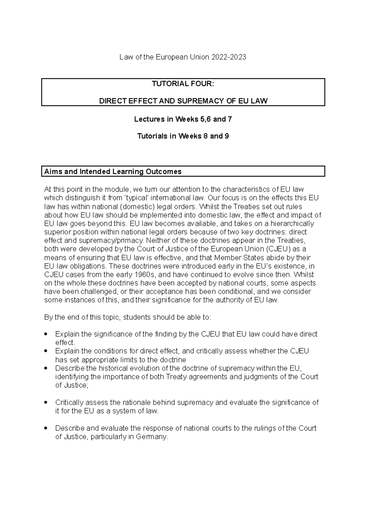 T4 - Direct Effect - Law of the European Union 2022- TUTORIAL FOUR ...