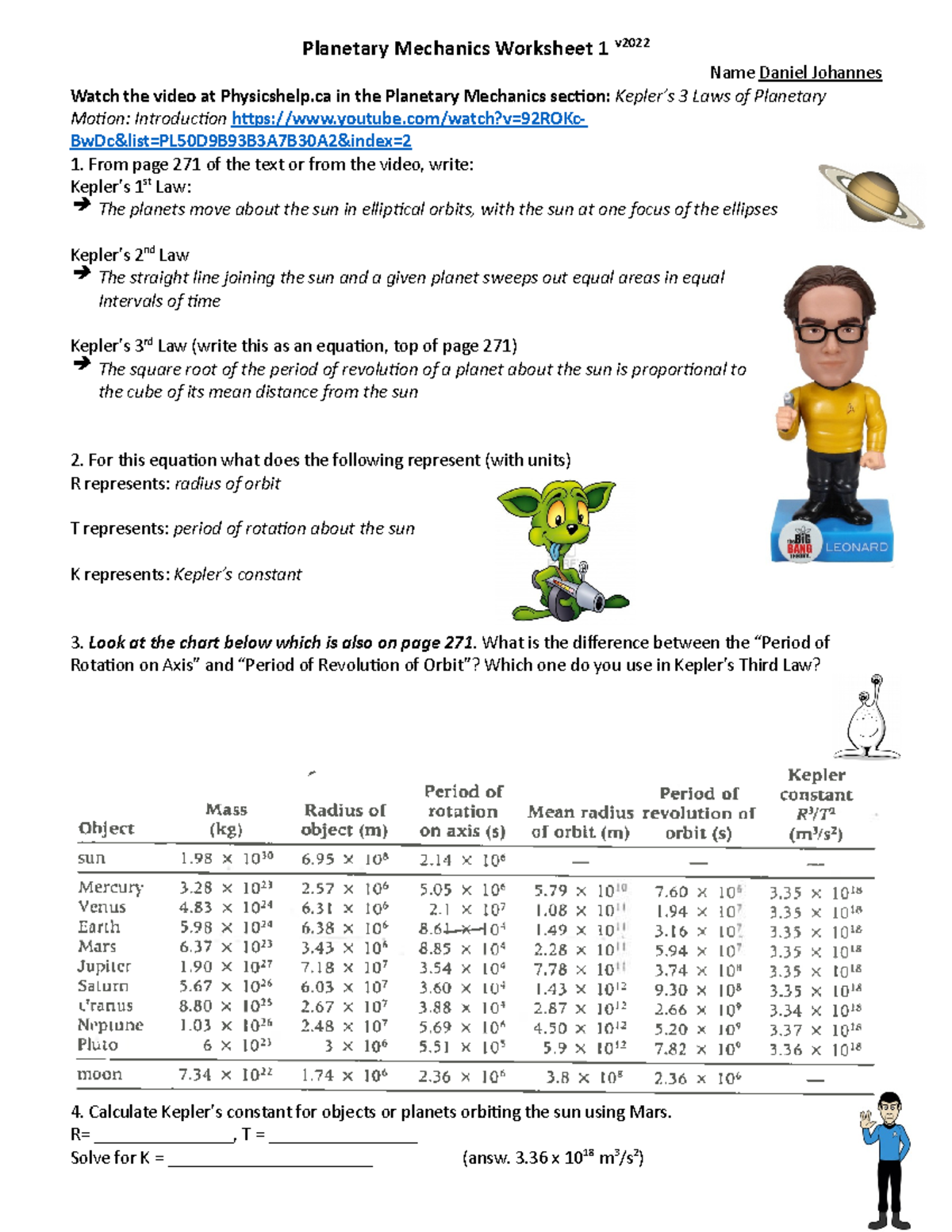 Planetary Mechanics Worksheet 3 - History towards our Modern Knowledge ...