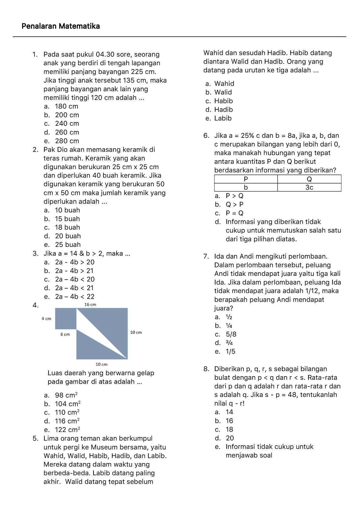 [SOAL] Penalaran Matematika Sainsin - Penalaran Matematika Pada Saat ...