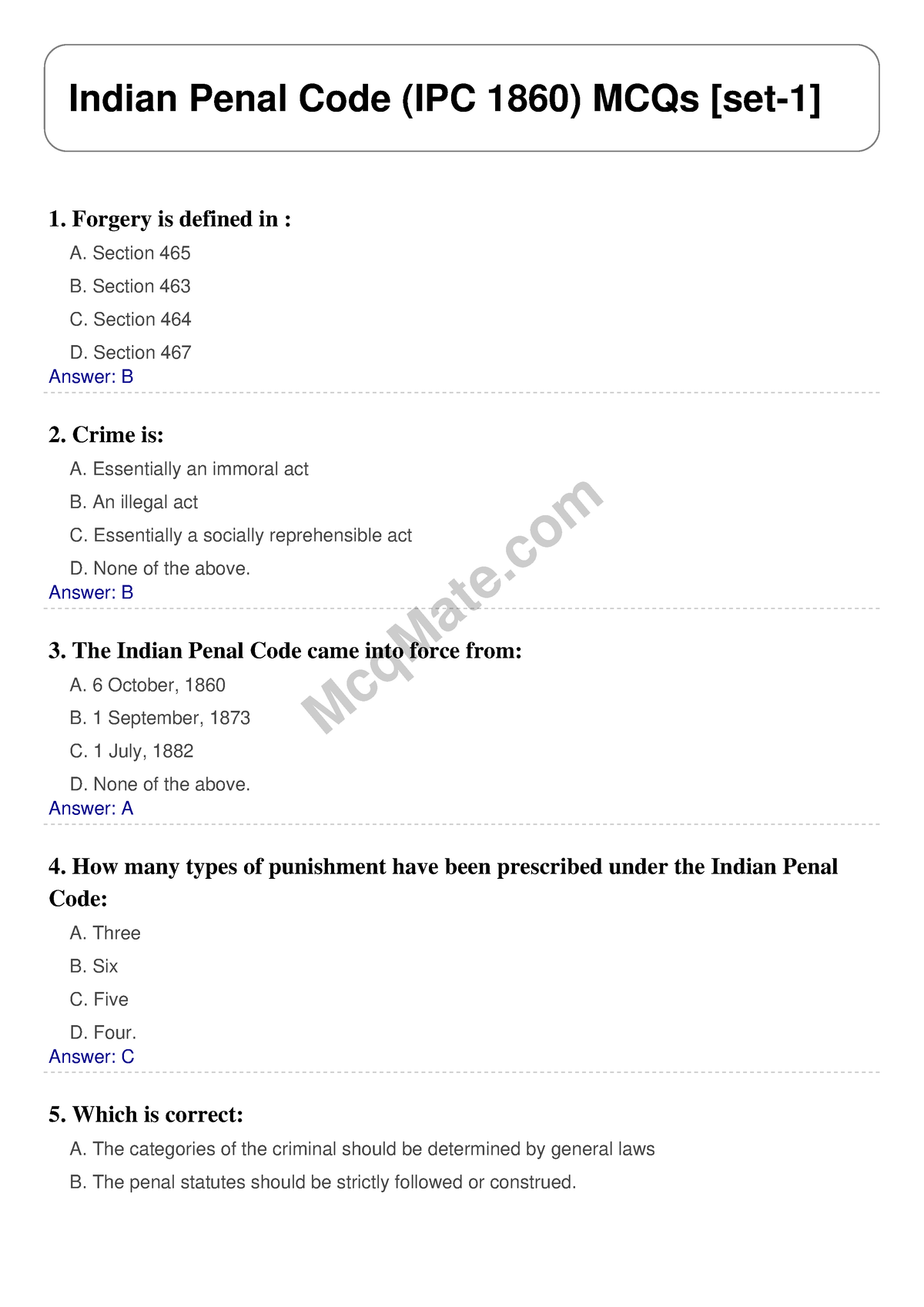 Indian-penal-code-ipc-1860-set-1 (mcqmate - McqMate Indian Penal Code ...