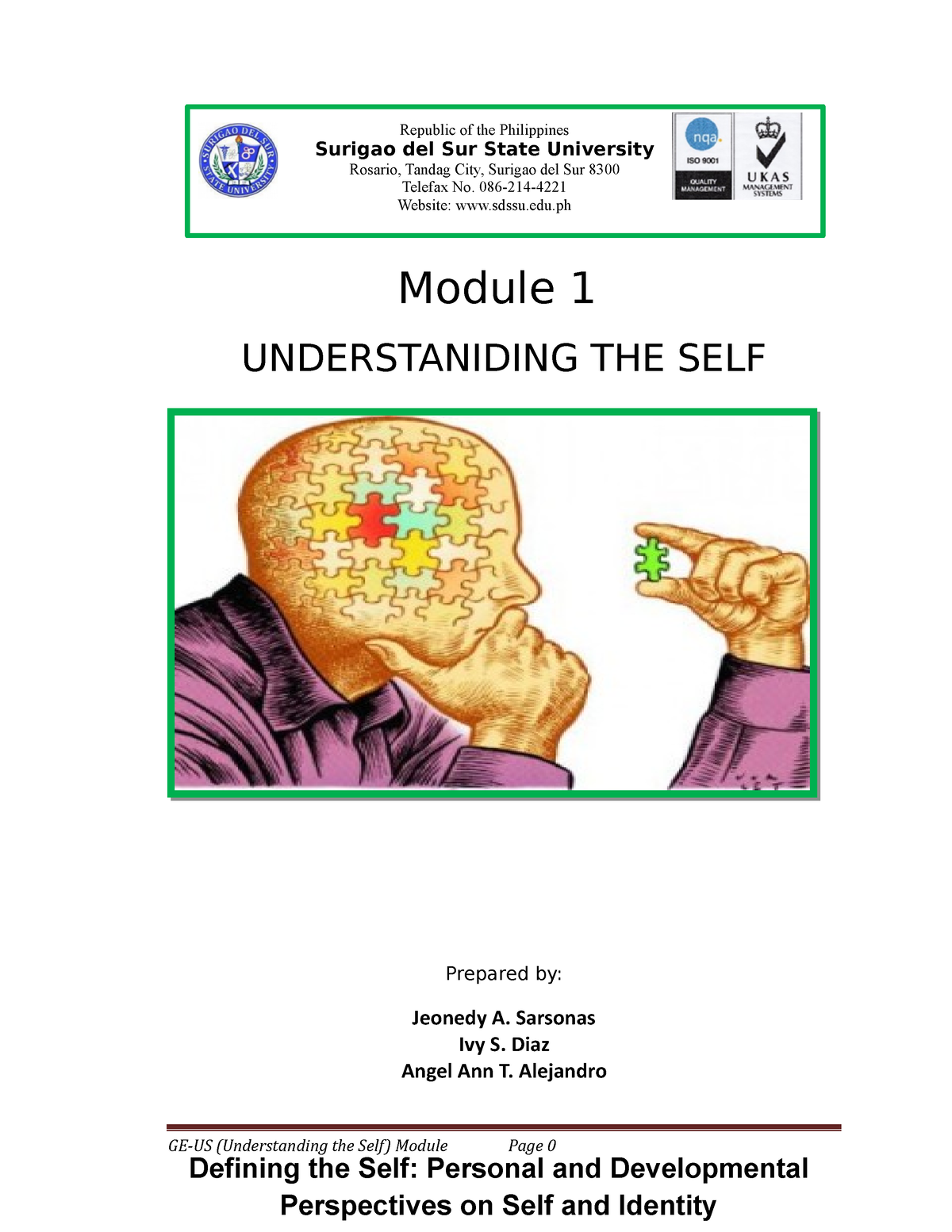 GE Understanding The Self Module - Module 1 UNDERSTANIDING THE SELF ...