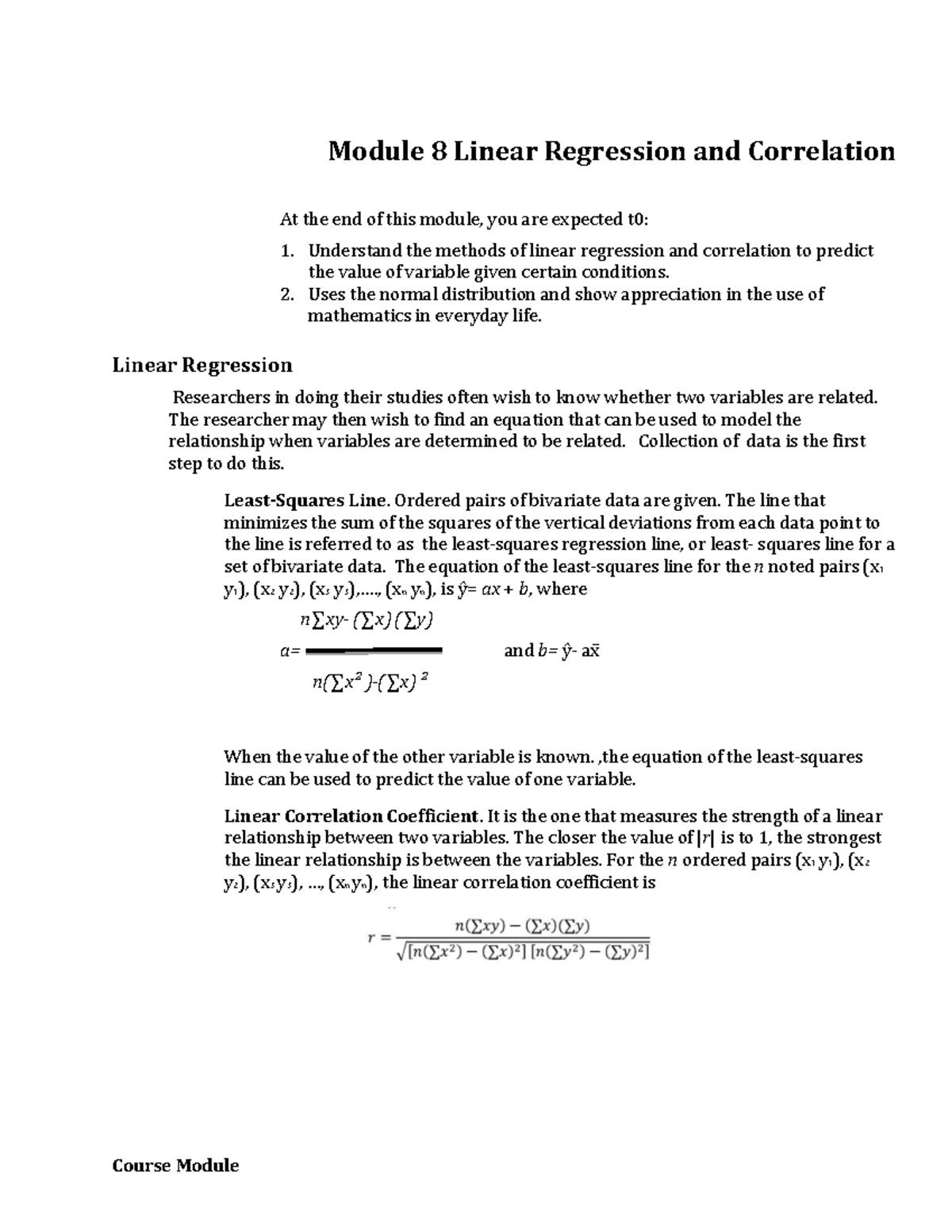 W8-9 Module 008 Linear Regression and Correlation - BS Information ...