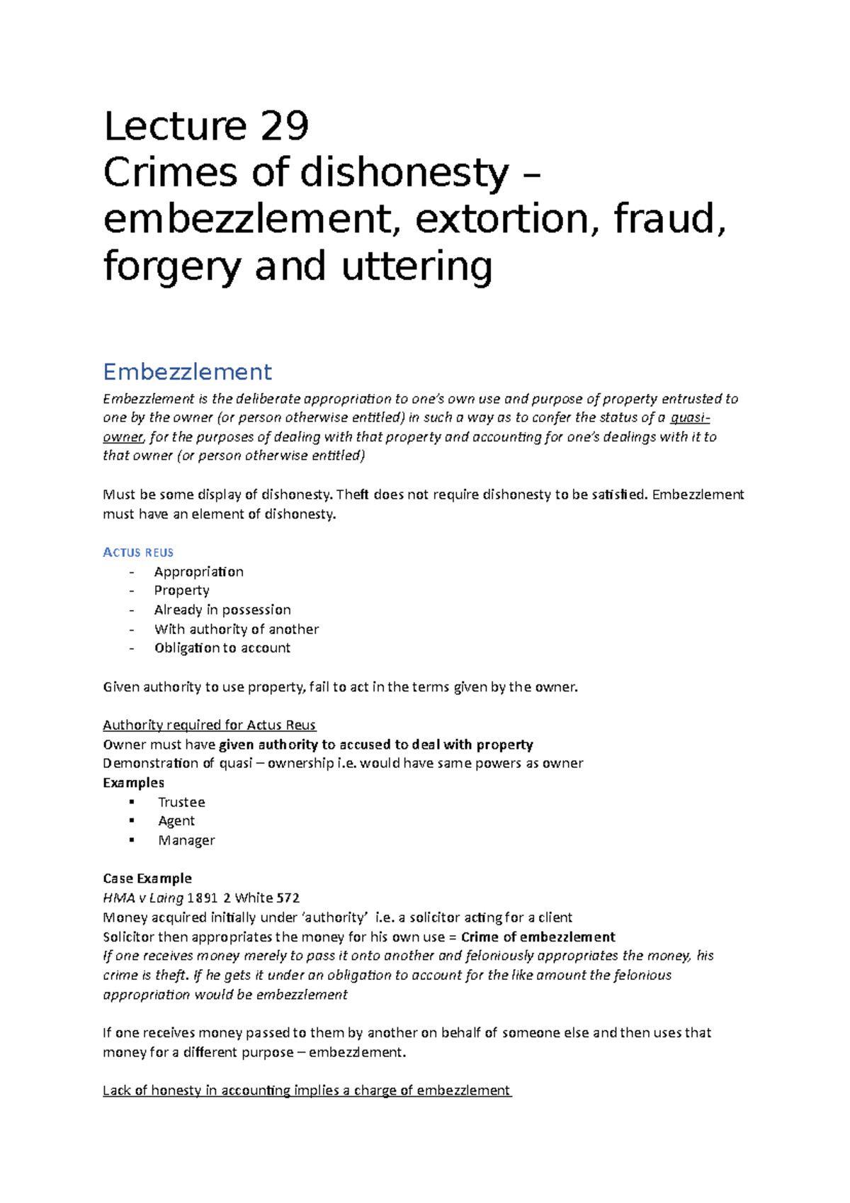 Crimes of dishonesty embezzlement, extortion, fraud, and