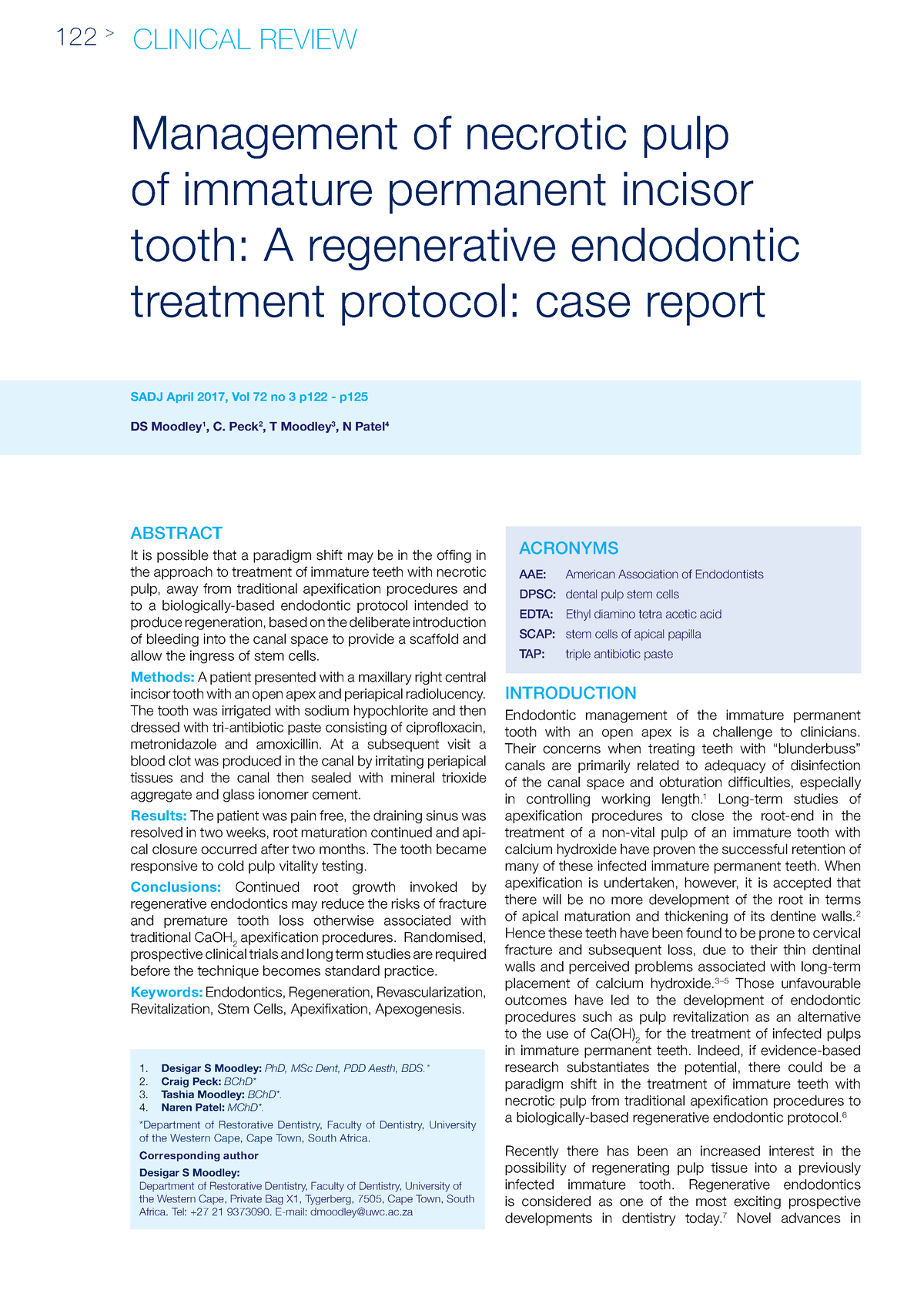 Management of necrotic pulp of immature permanent incisor tooth A ...