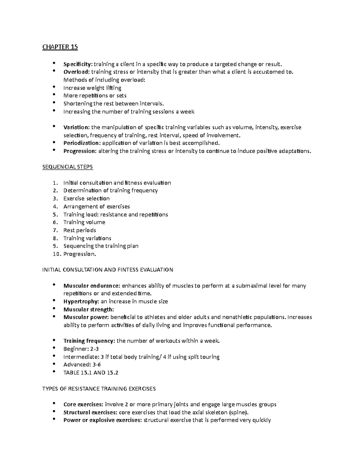 Chapter 15 - NOTES - CHAPTER 15 Specificity: Training A Client In A ...