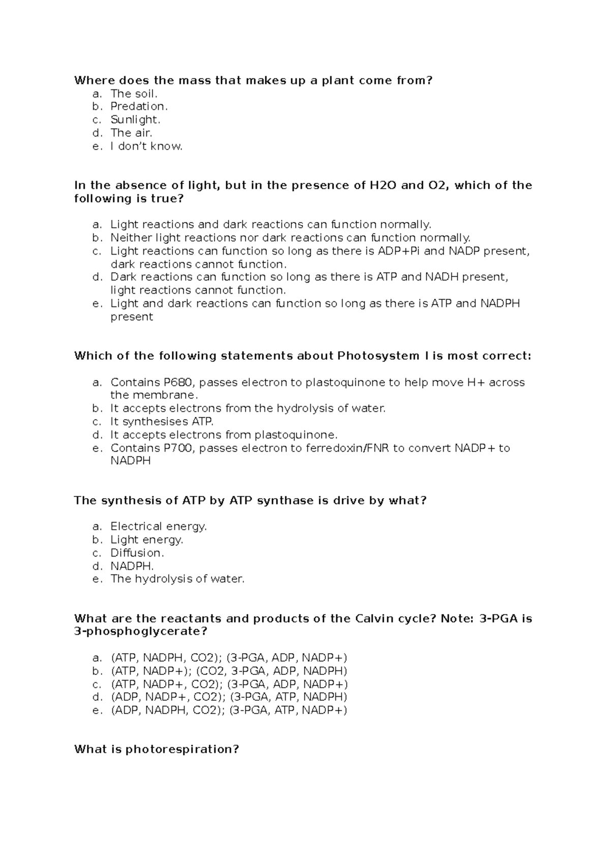 Module 2 Energy Systems and Cells MCQs Biol1007 USyd Studocu