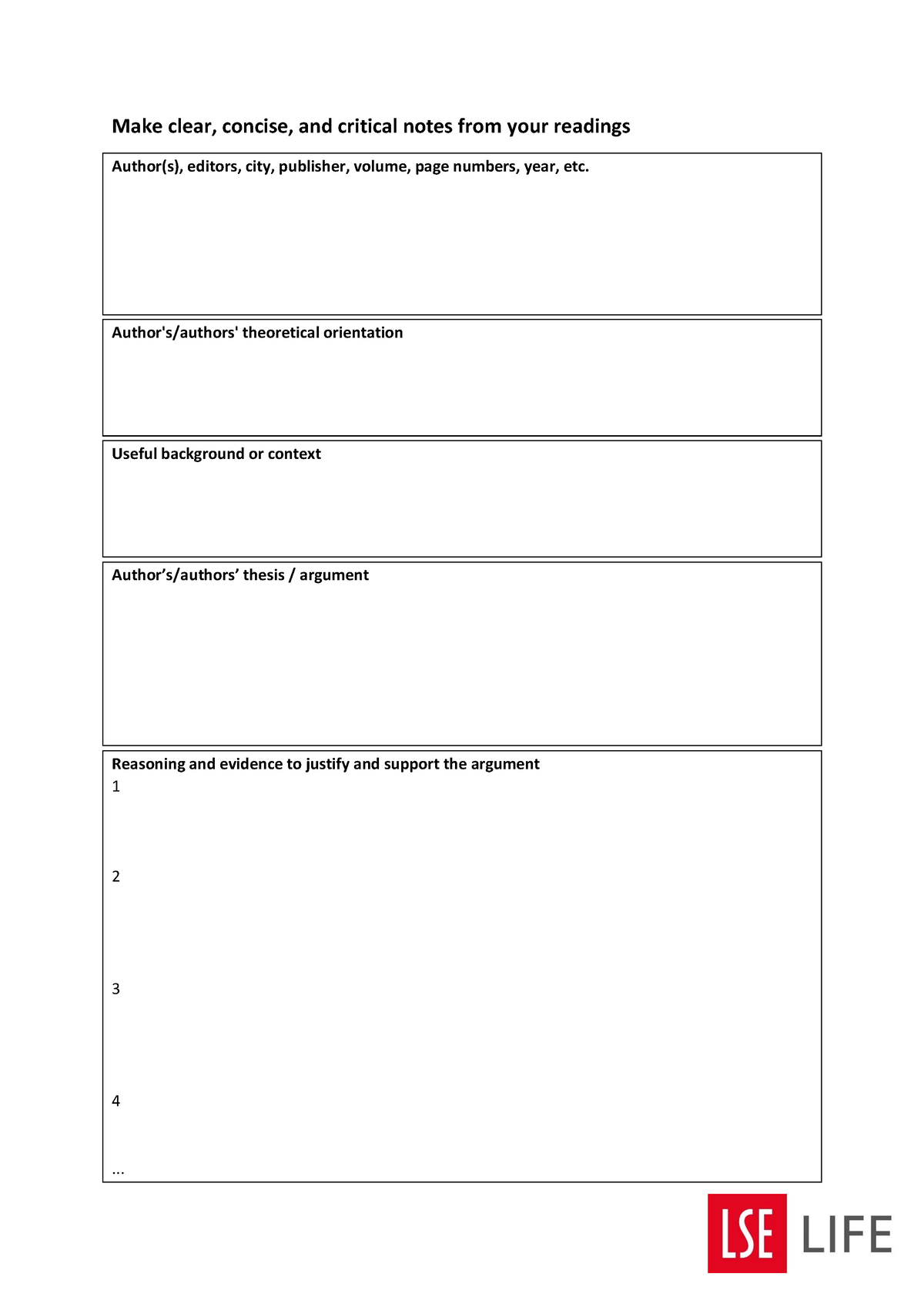 Reading notes template - Make clear, concise, and critical notes from ...