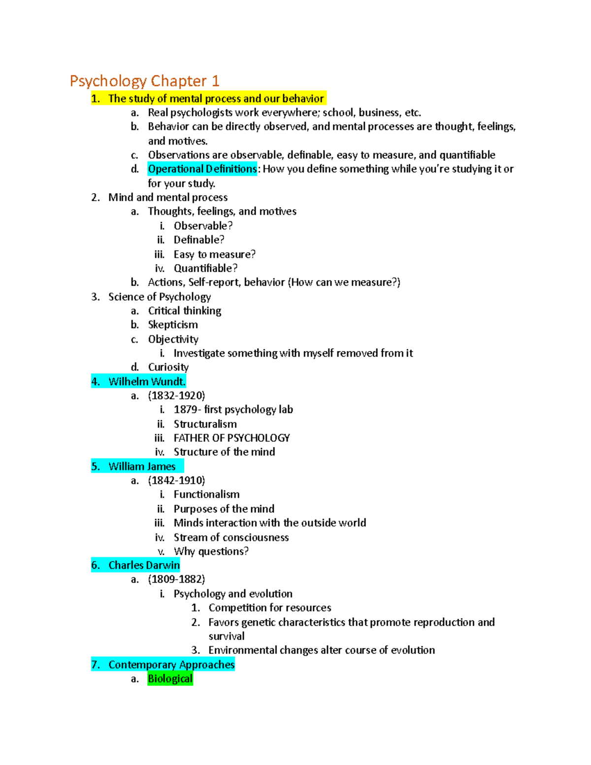 Psychology Chapter 1 Notes - Psychology Chapter 1 The Study Of Mental ...