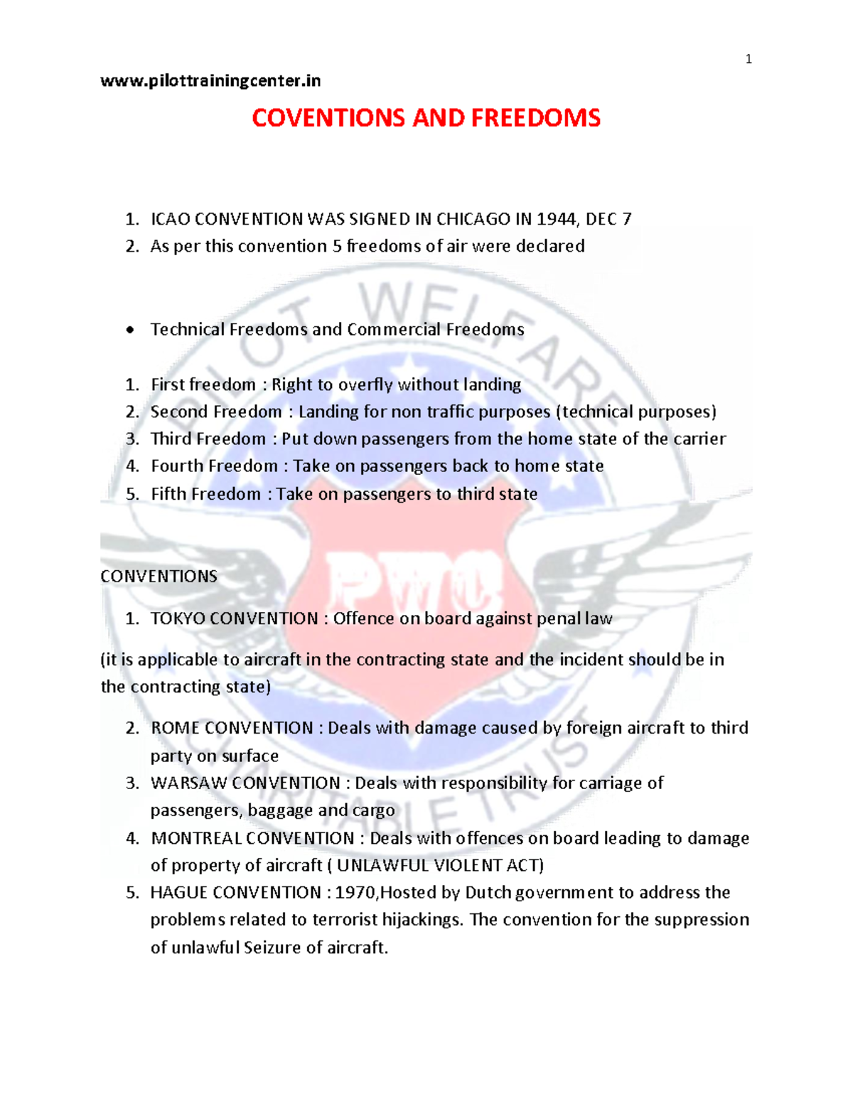 Regulation Notes - 321 54 - pilottrainingcenter COVENTIONS AND FREEDOMS ...