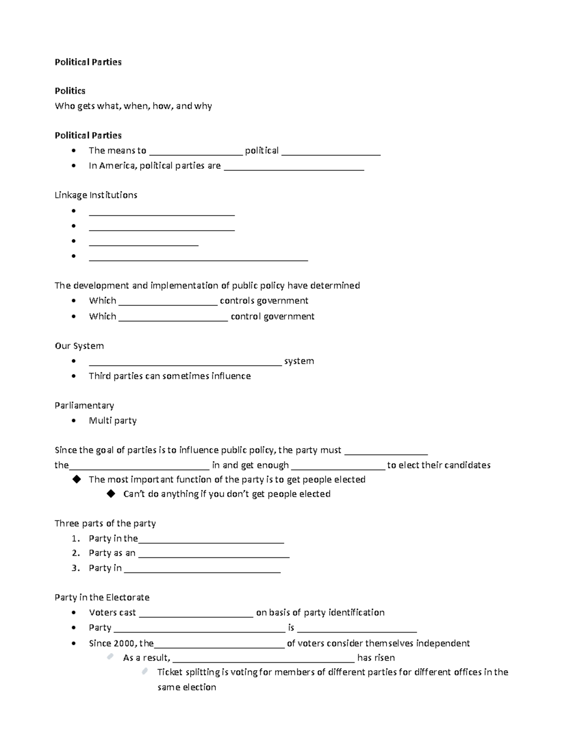 Political Parties notes with blanks 2019 - Political Parties Politics ...