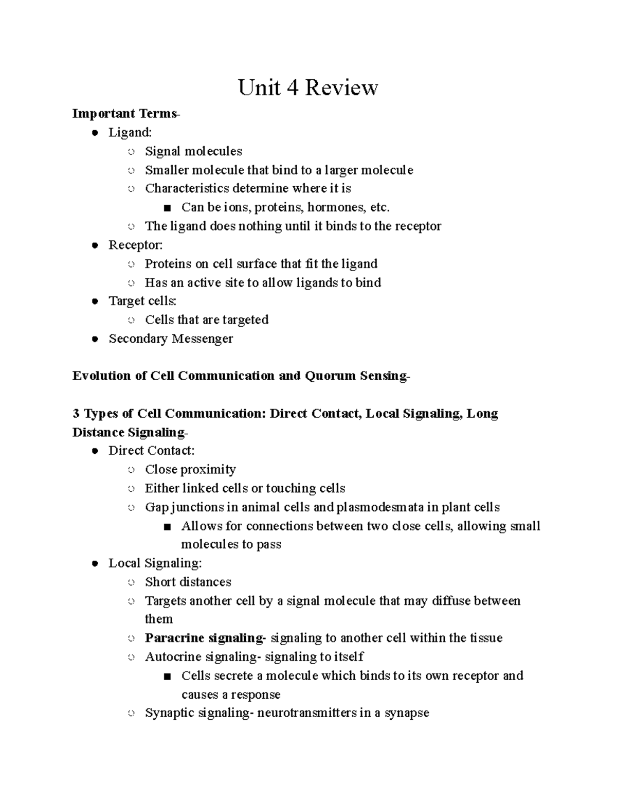 Cell Communication And Cell Cycle - Unit 4 Review Important Terms ...