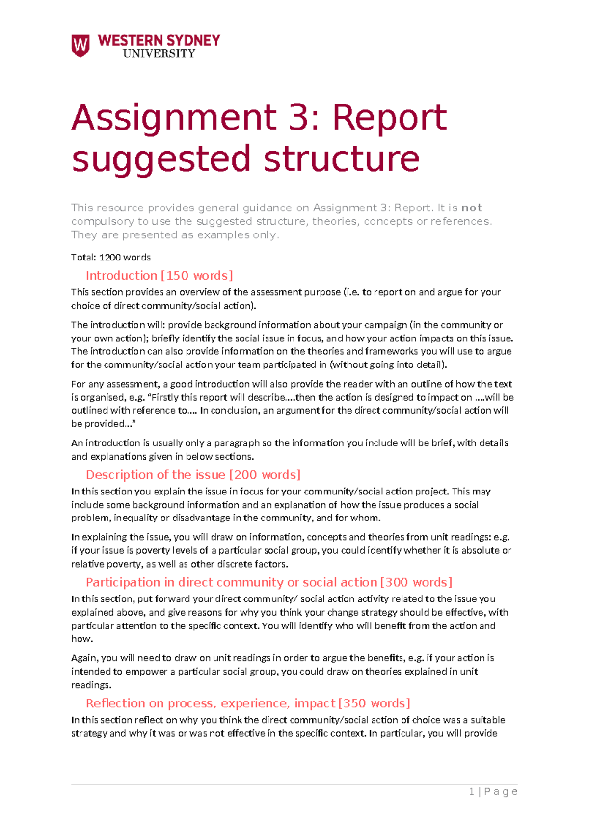 Assignment 3 Report suggested structure and guidance - Assignment 3 ...