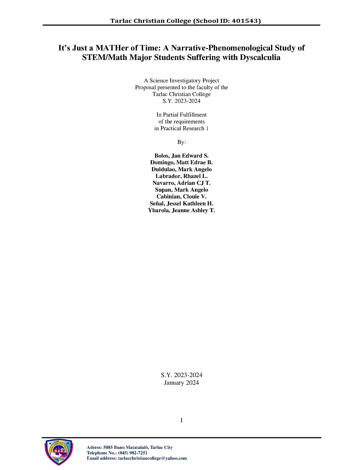 Students Suffering with Dyscalculia - Adress: 5085 Buno Matatalaib ...