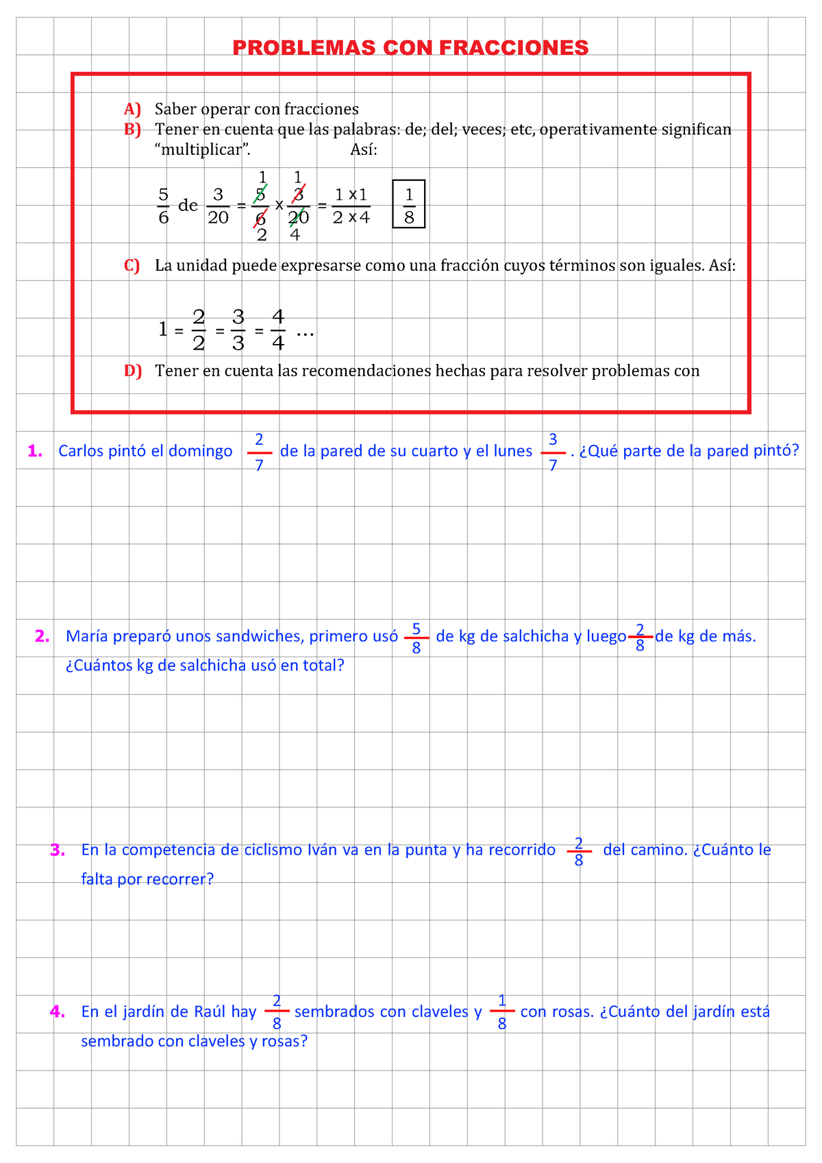 Fracciones - Problemas - A) Saber Operar Con Fracciones B) Tener En ...