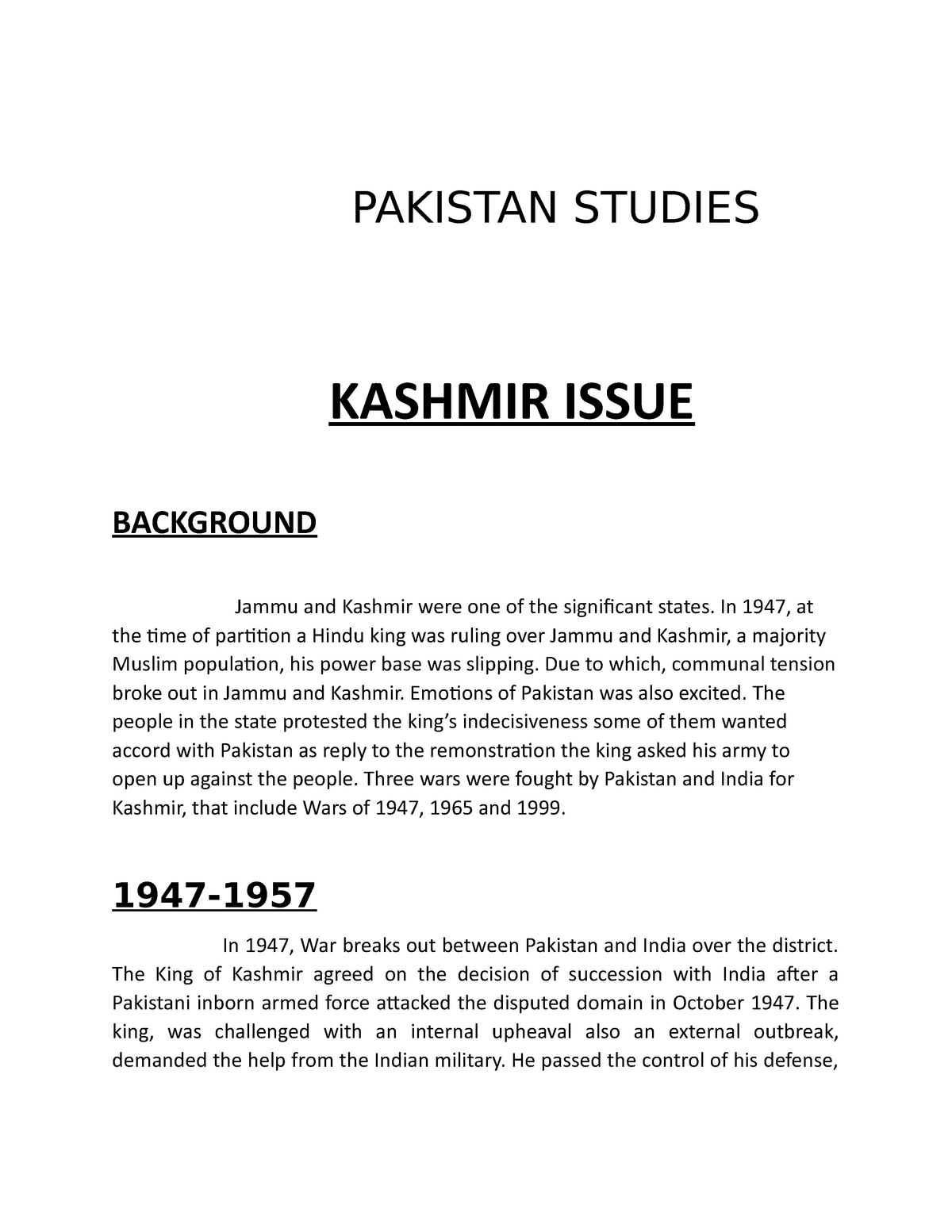 essay on topic kashmir issue