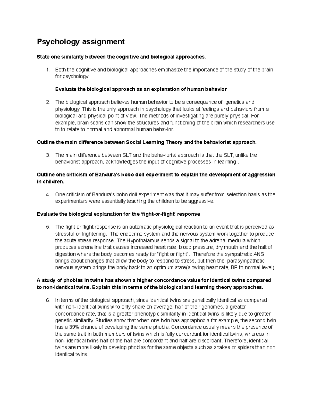 matched assignment psychology