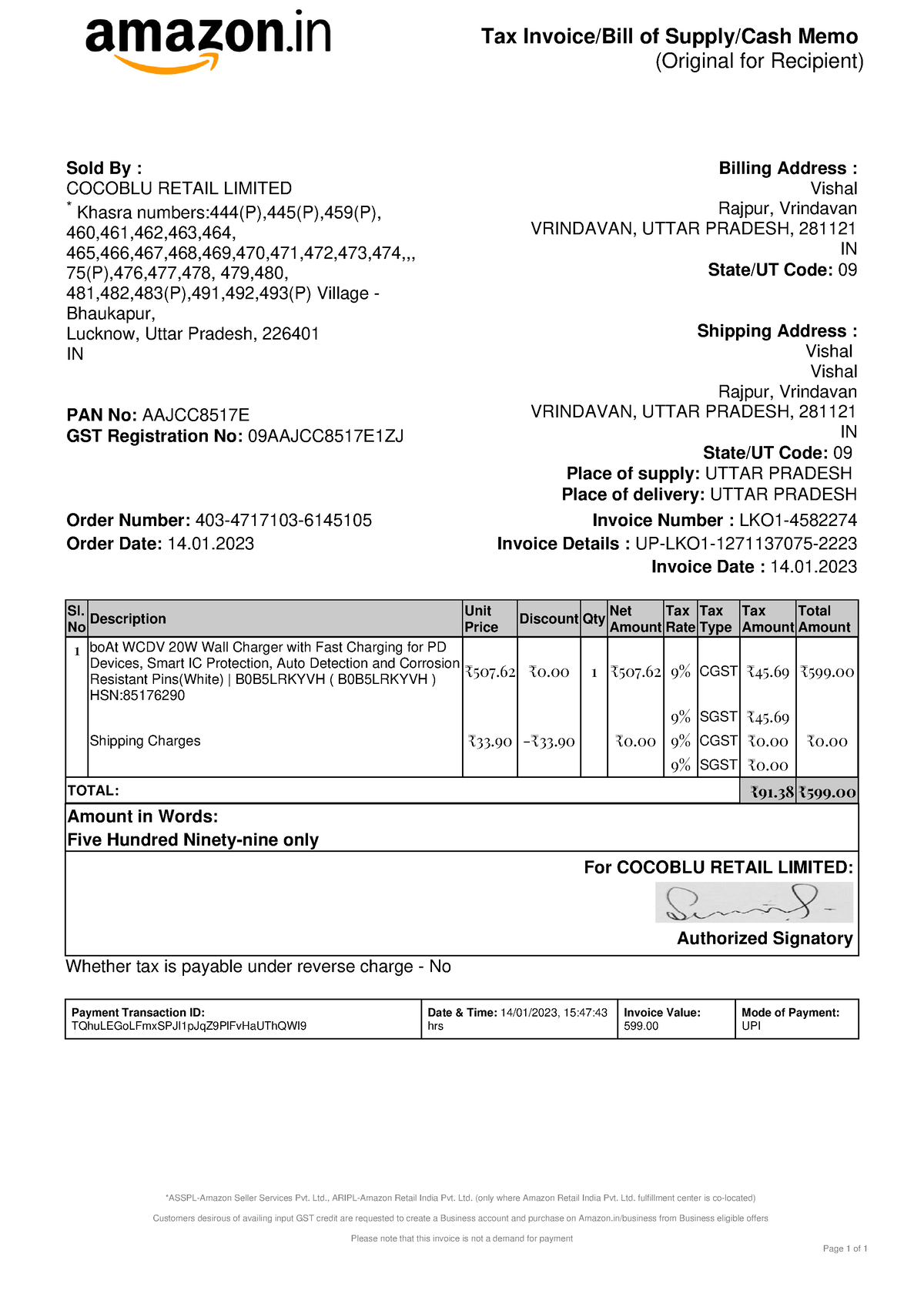 Invoice-1 - Tax Invoice/Bill of Supply/Cash Memo (Original for ...