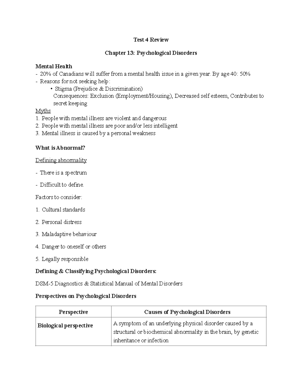 Test 4 Review Test 4 Review Chapter 13 Psychological Disorders