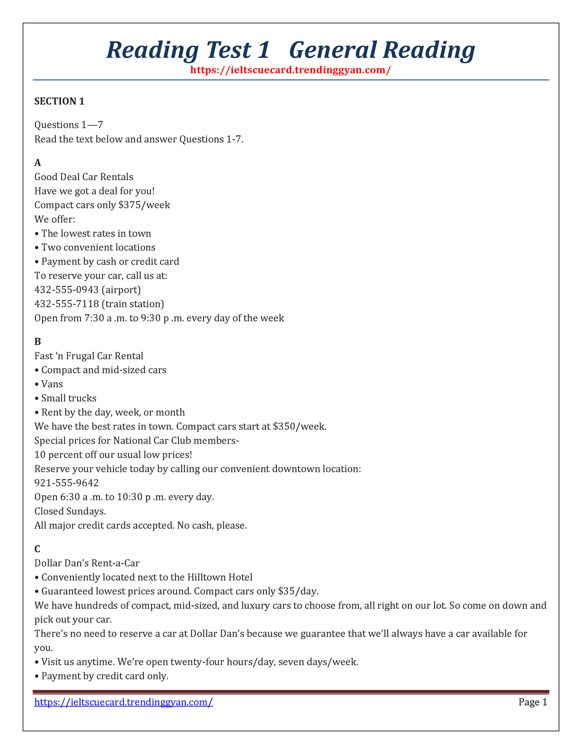 reading test 1 case study