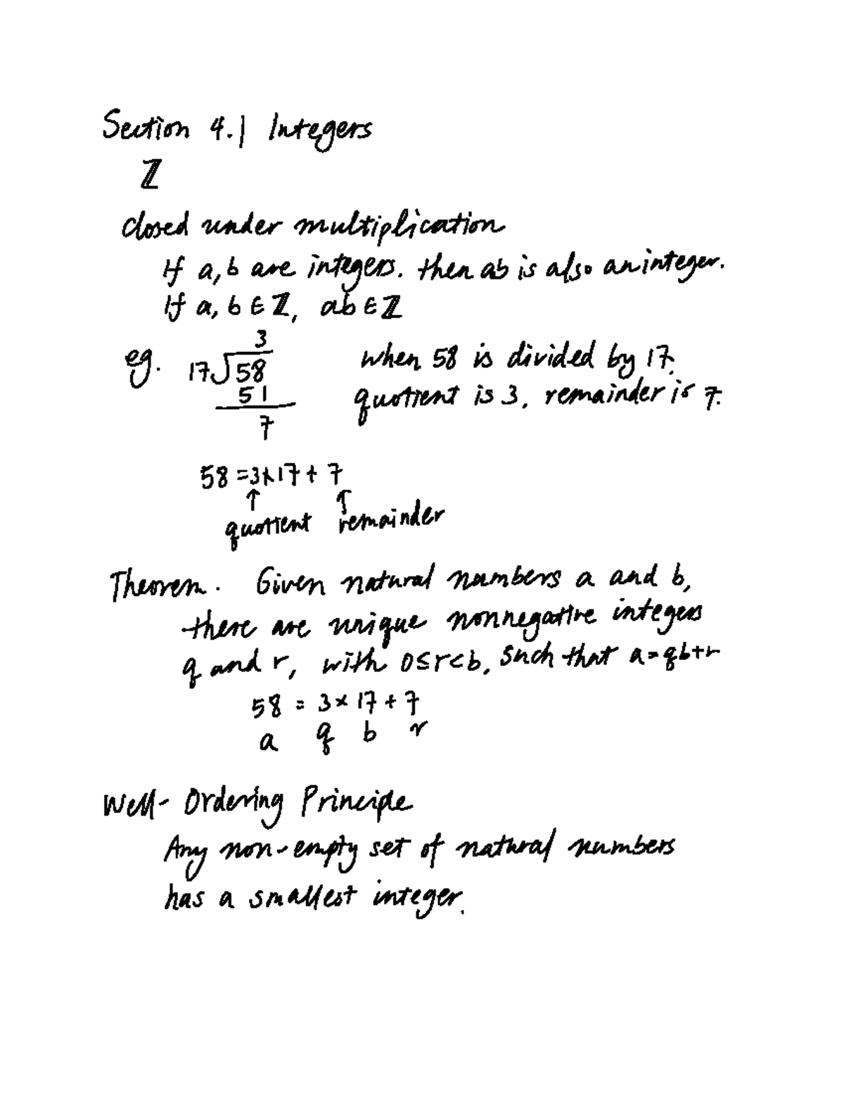 Lecture 7 Section 4 Integers I closed under multiplication If a b are integers thenab isalso