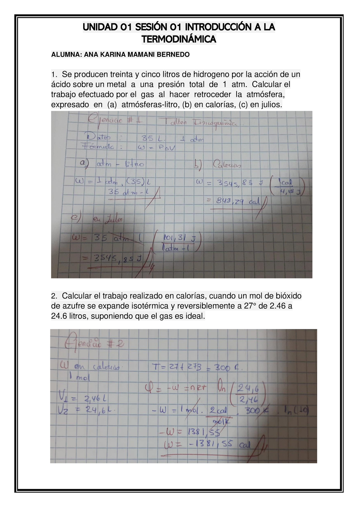 Taller 1 Fisicoquimica - UNIDAD 01 SESI”N 01 INTRODUCCI”N A LA TERMODIN ...