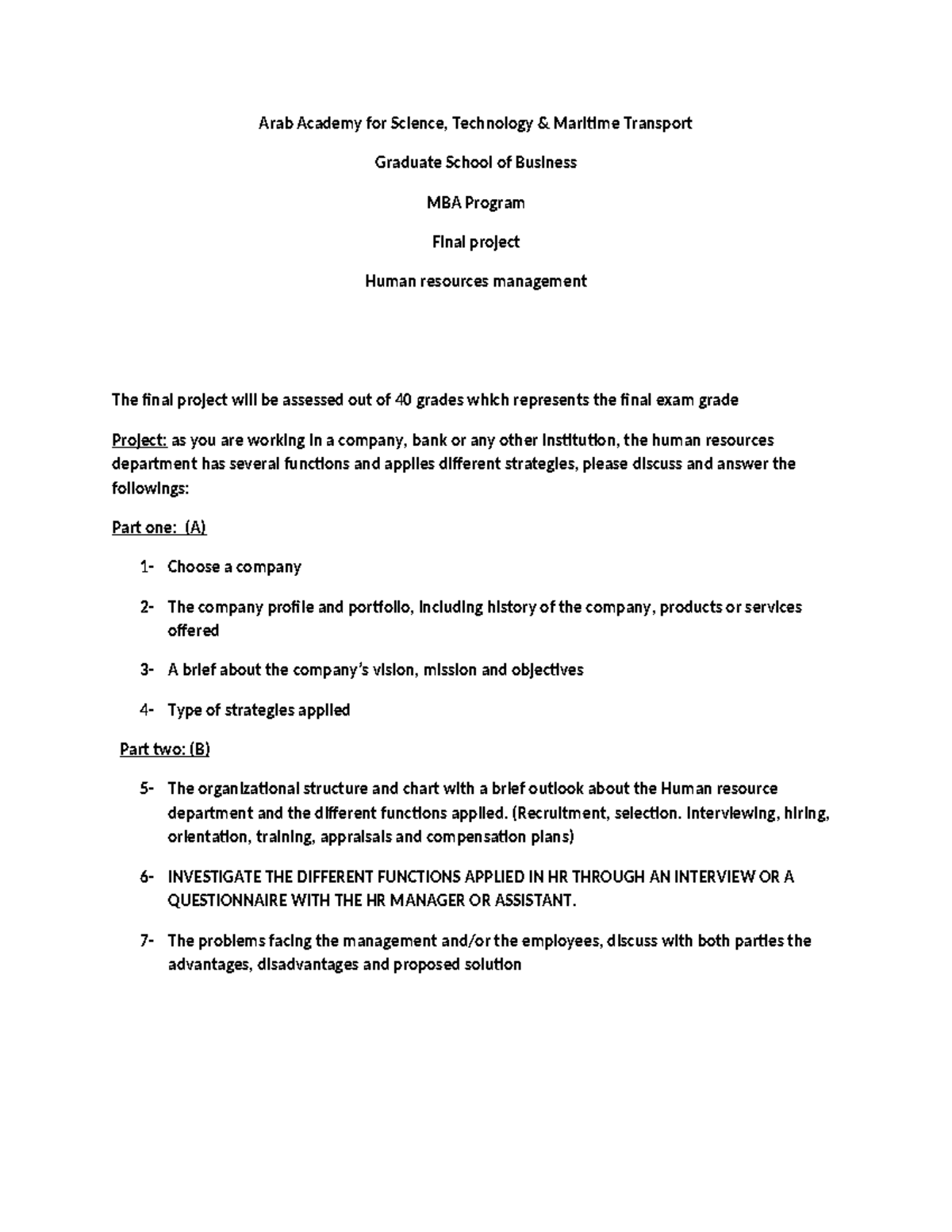 Project outline MBA - FFFF - Arab Academy for Science, Technology ...