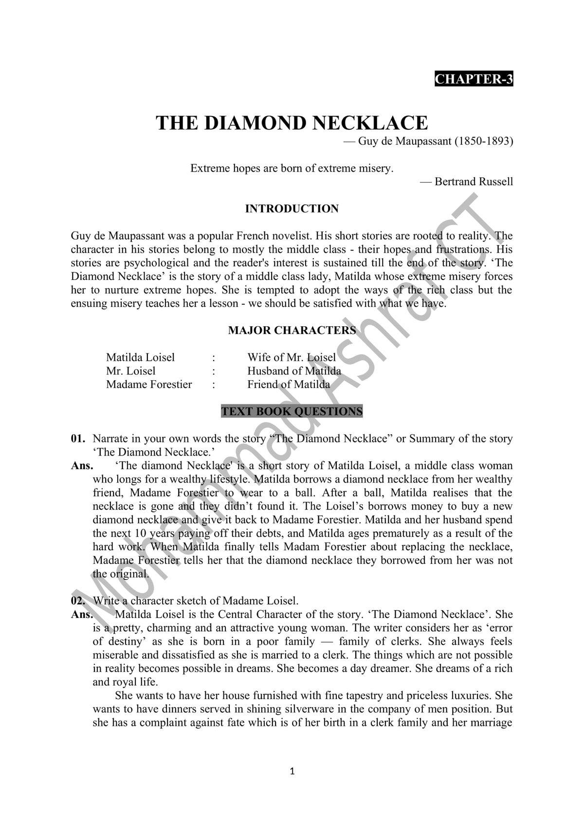 The diamond necklace Medical Laboratory Technician Studocu