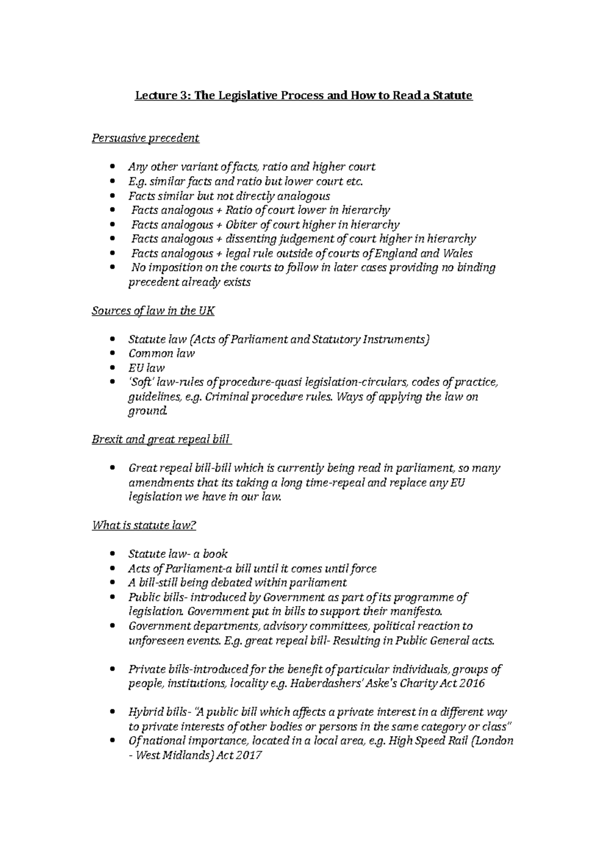 Lecture 3-law - basic law notes - Lecture 3: The Legislative Process ...