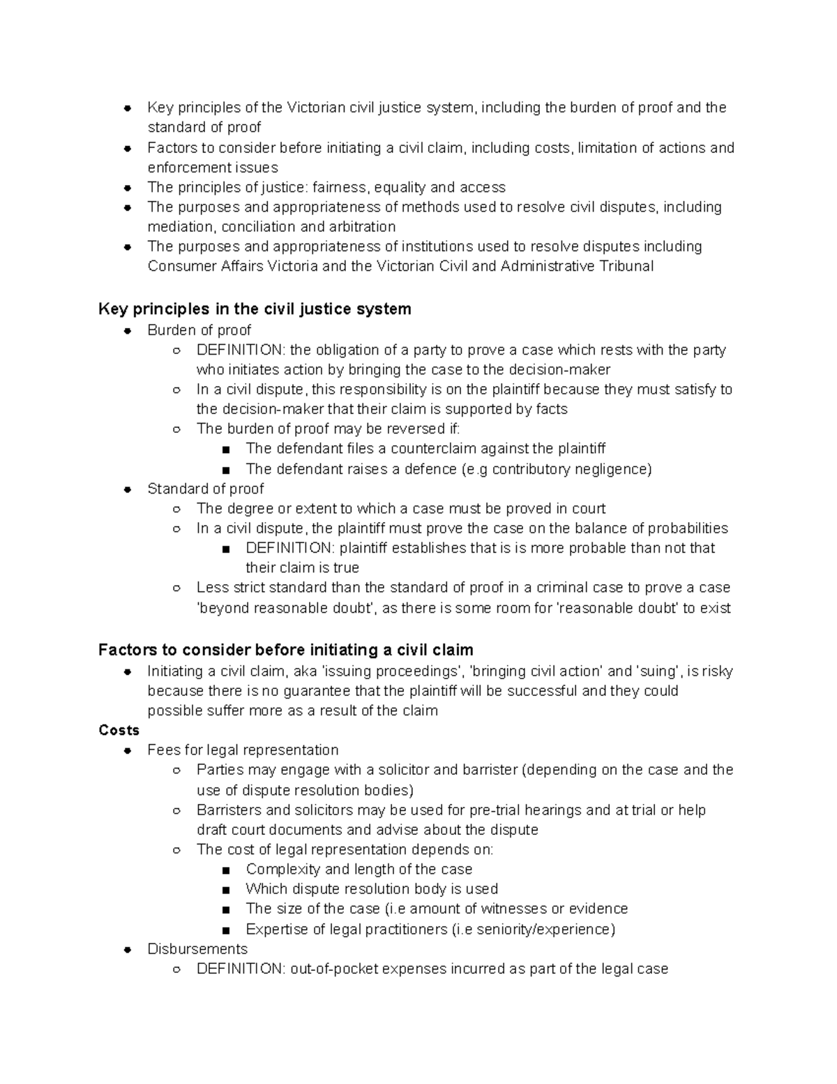 Legal studies notes unit 3 aos2a - Key principles of the Victorian ...