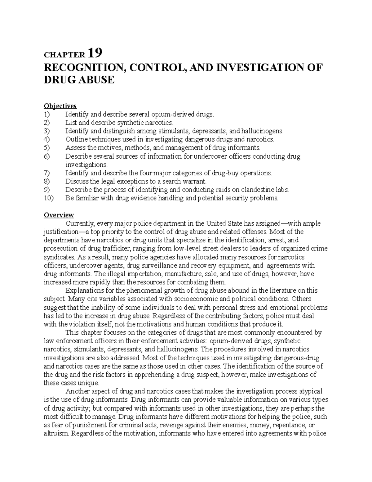 Lecture Chapter 19 Drug Abuse - CHAPTER 19 RECOGNITION, CONTROL, AND ...