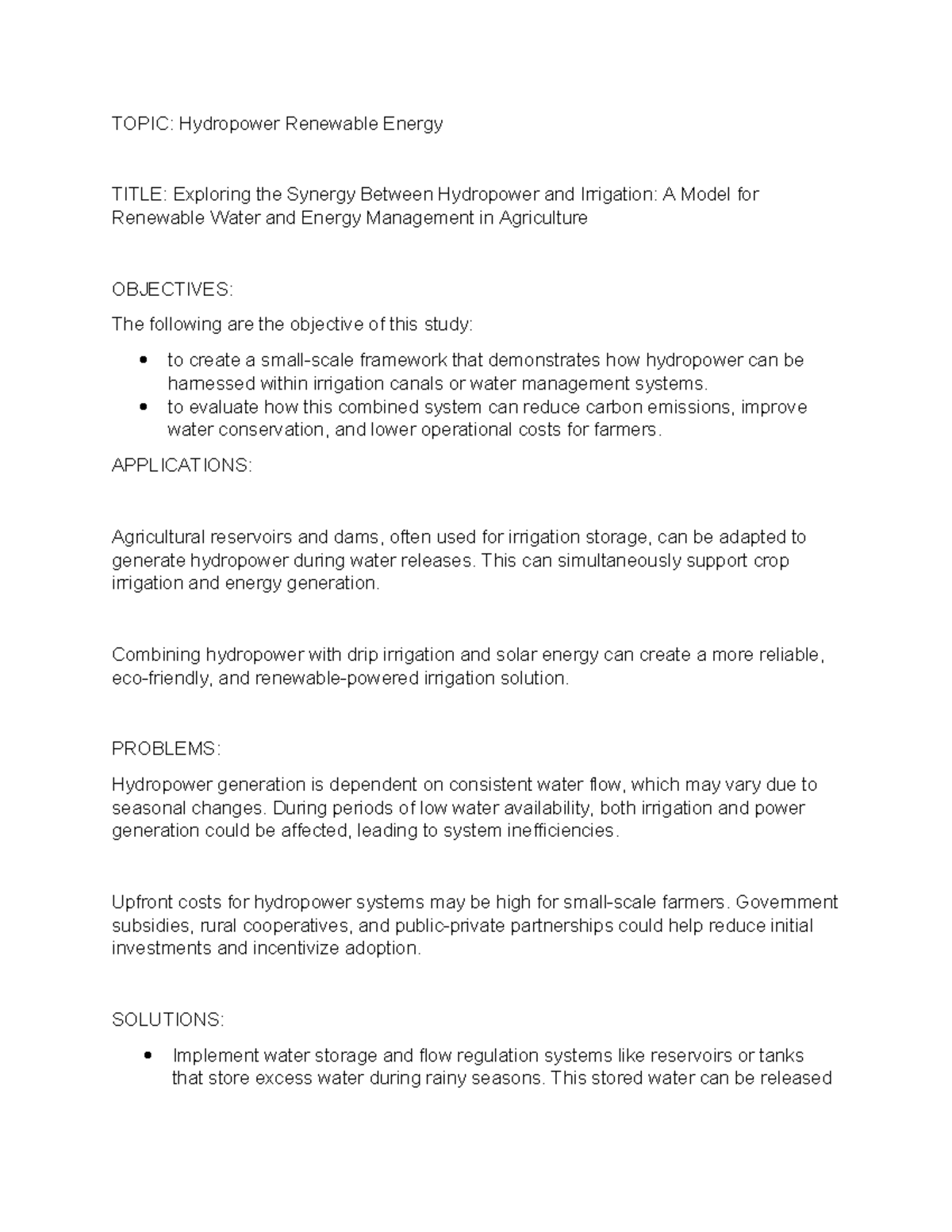 Solutions-methods - NOTES - TOPIC: Hydropower Renewable Energy TITLE ...