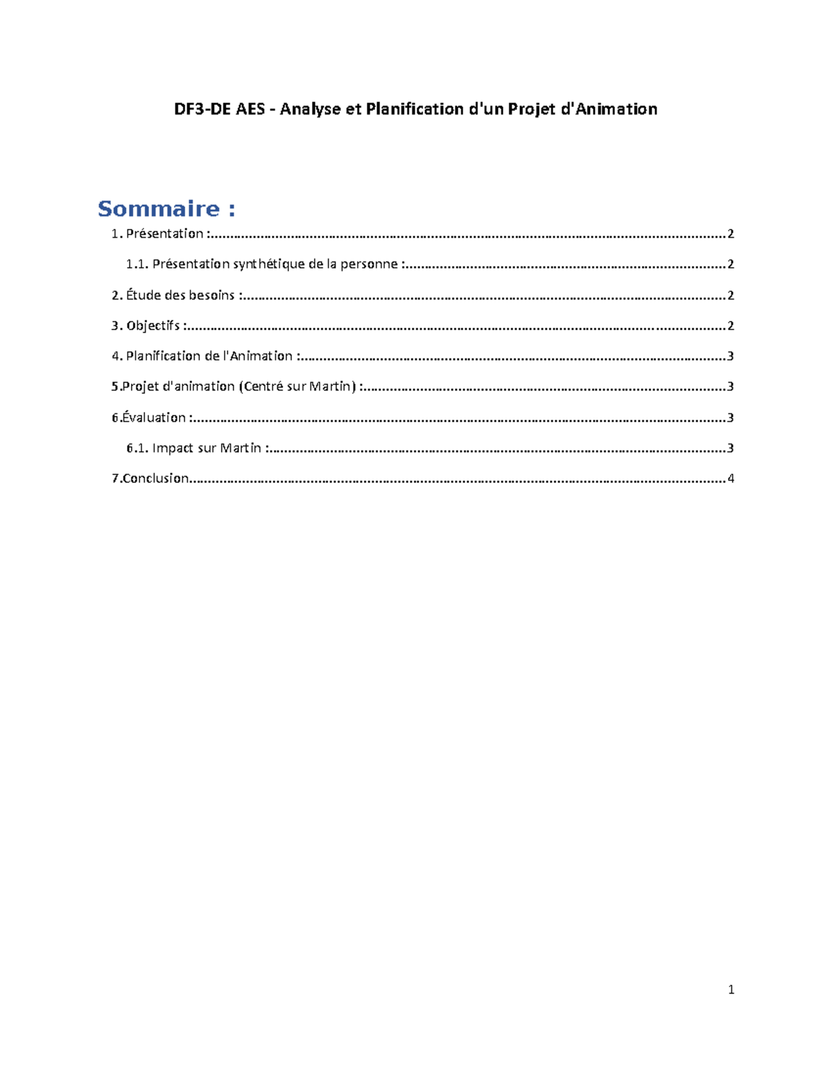 DF3-DE AES - Analyse et Planification d'un Projet d'Animation - DF3-DE ...