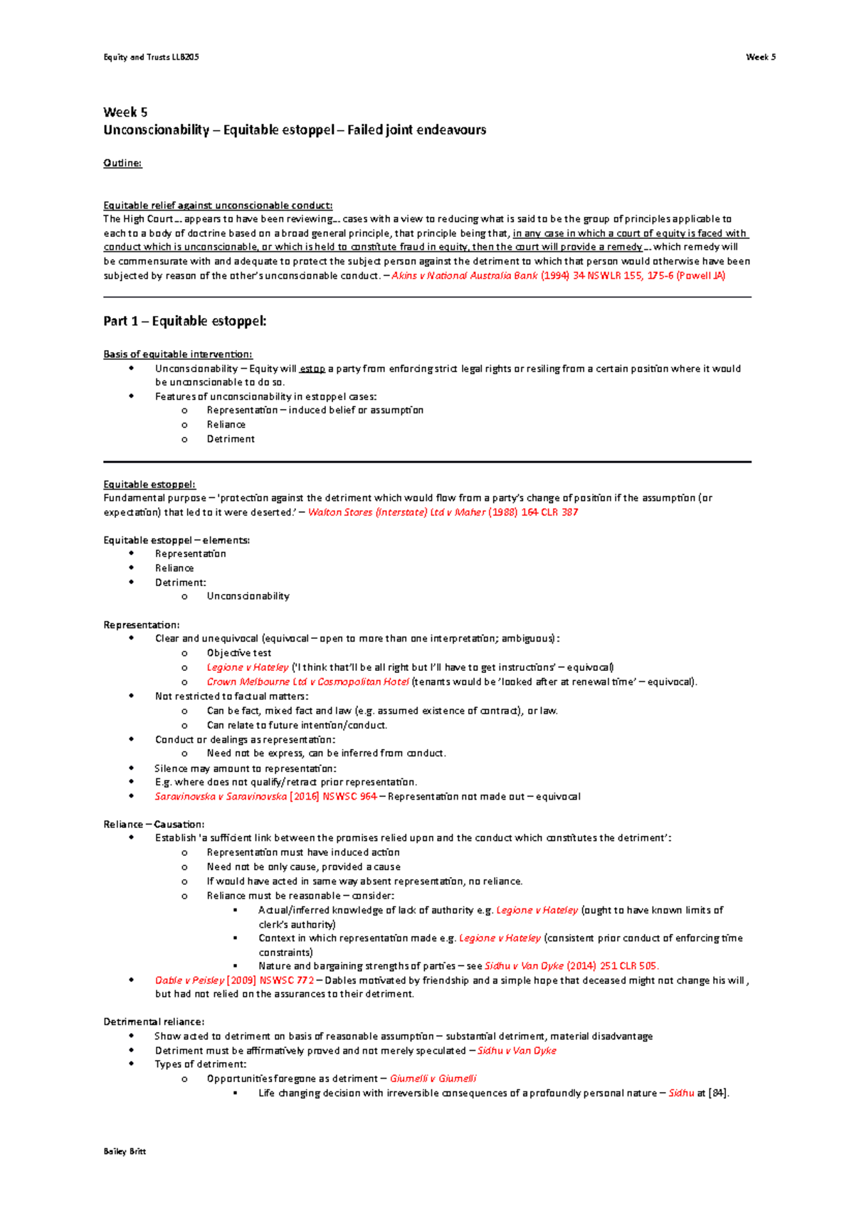 Week 5 Unconscionability Equitable Estoppel Failed Joint Studocu