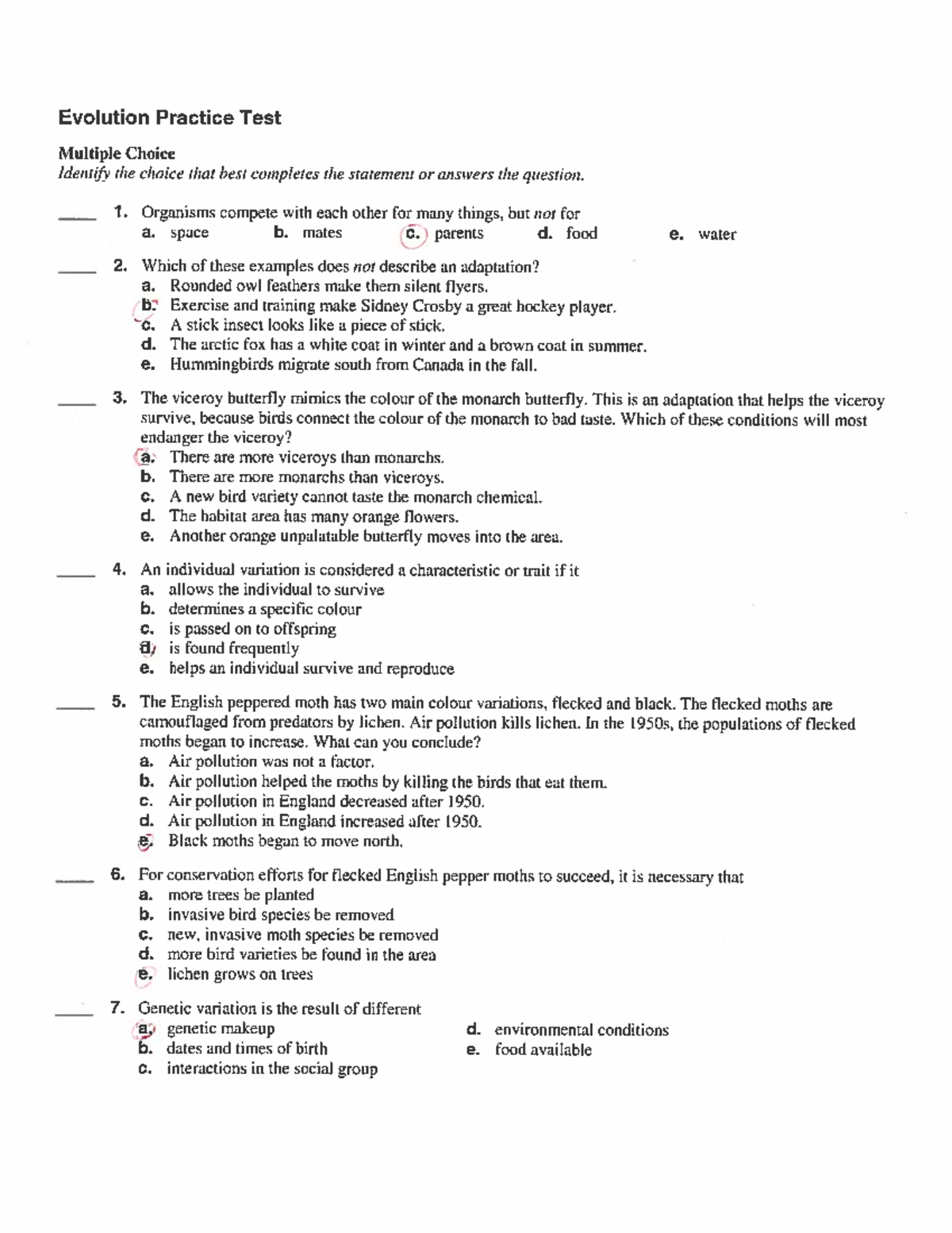 Evolution Practice Test Answers - Studocu