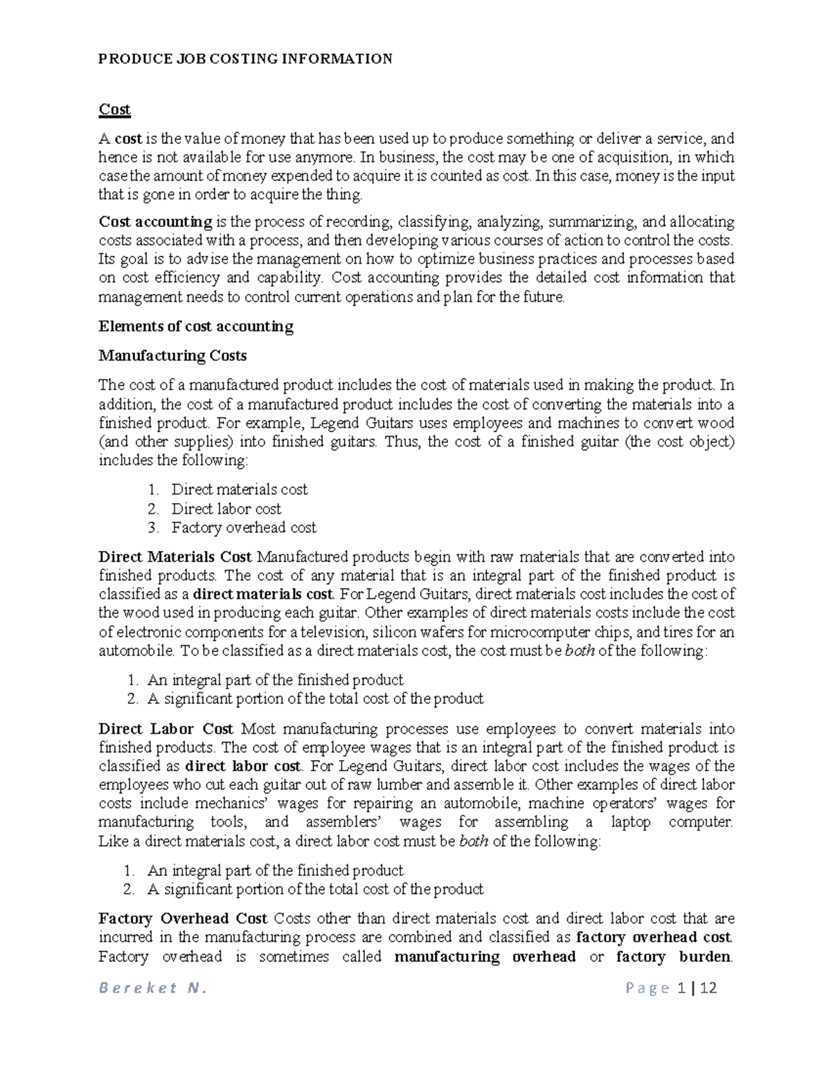 JOB Costing - Handyb for those interested in basic cost accounting ...