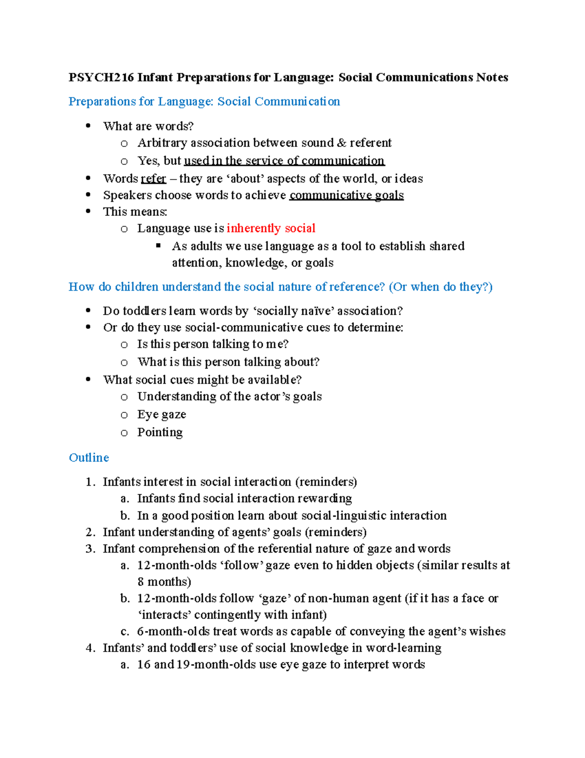 Psych 216 Infant Preparations for Language - social communication notes ...