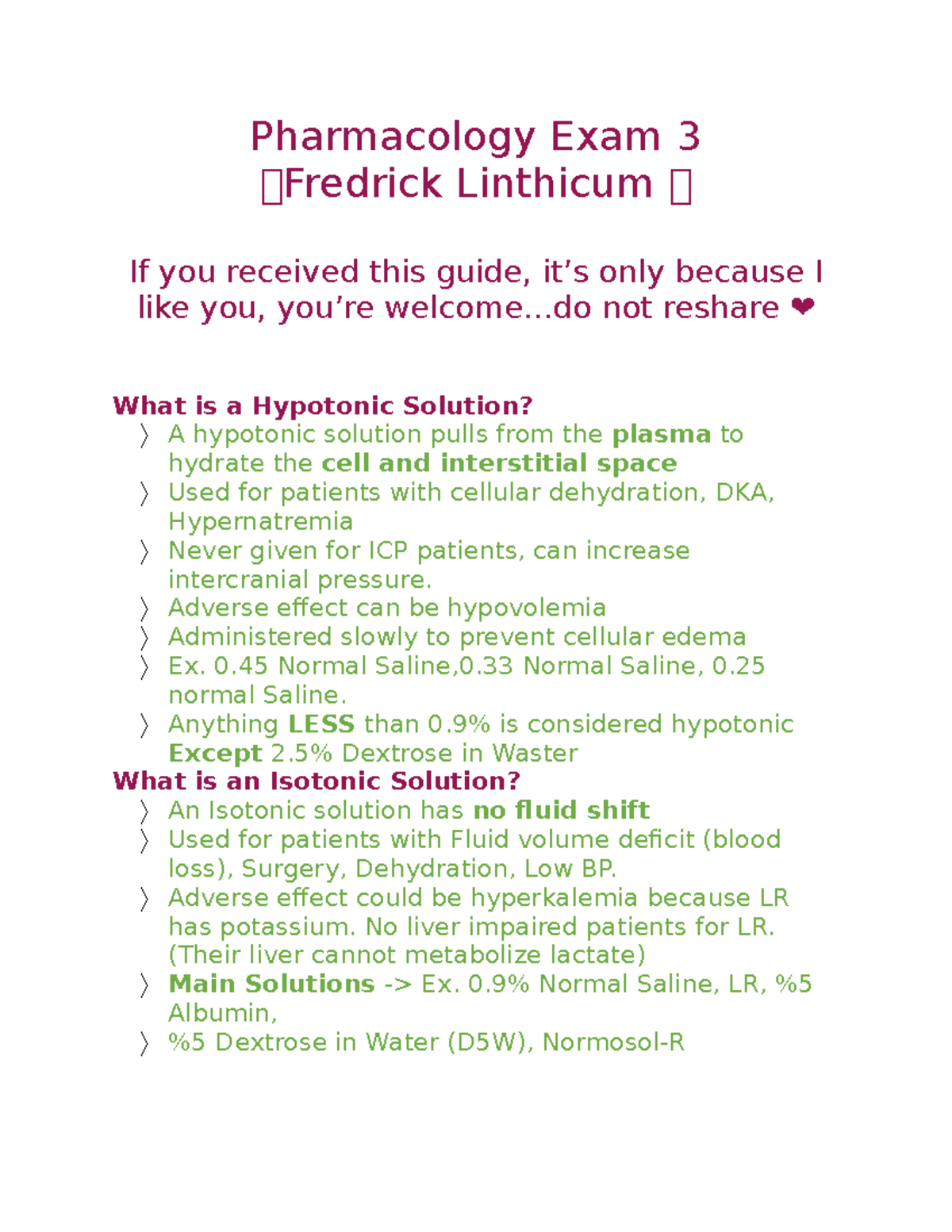 Pharmacology Exam 3 Study Guide - Pharmacology Exam 3 🐀Fredrick ...