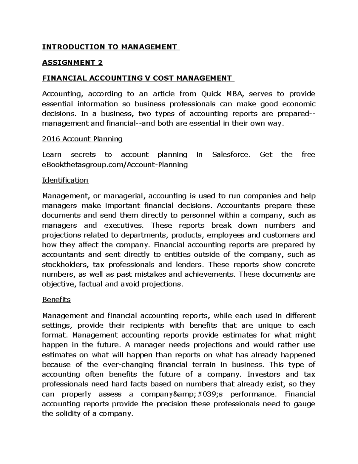 introduction to management assignment