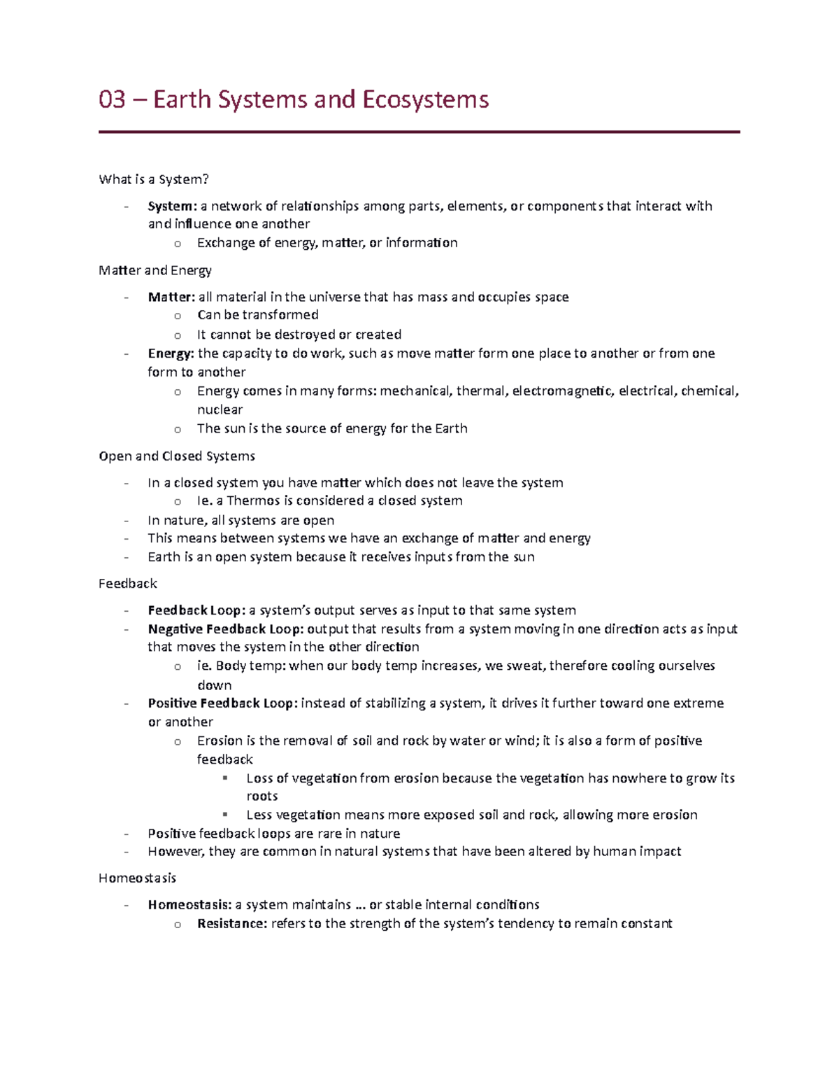 03 Earth Systems and Ecosystems a Thermos is considered a closed