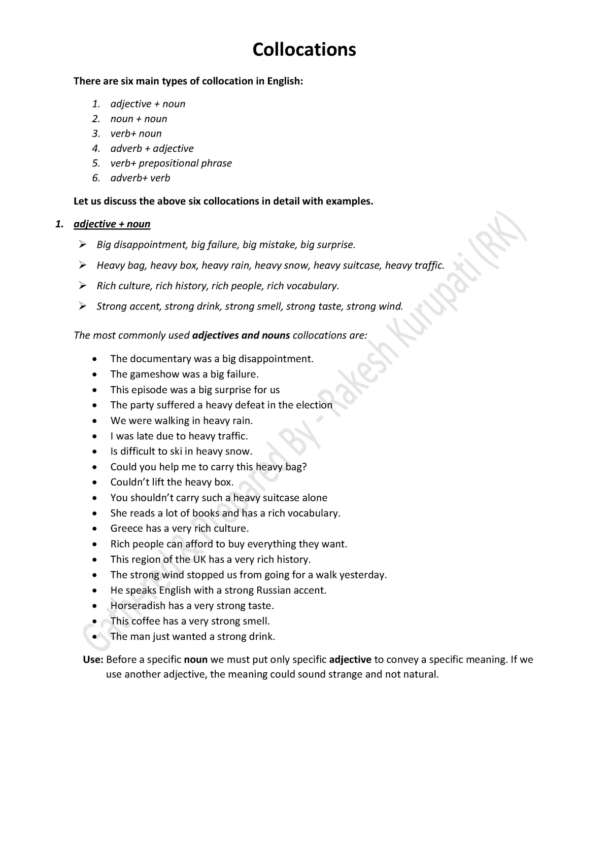 Collocations - general english - Studocu