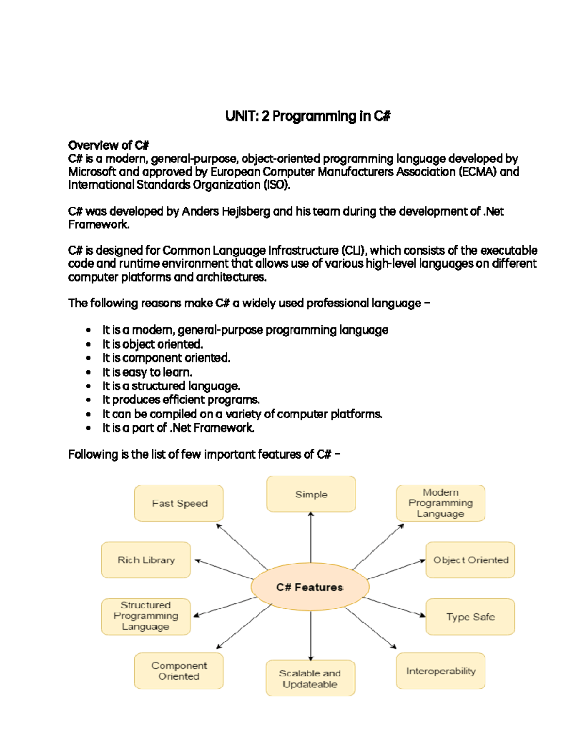 Programming in C - UNIT: 2 Programming in C# Overview of C# C# is a ...