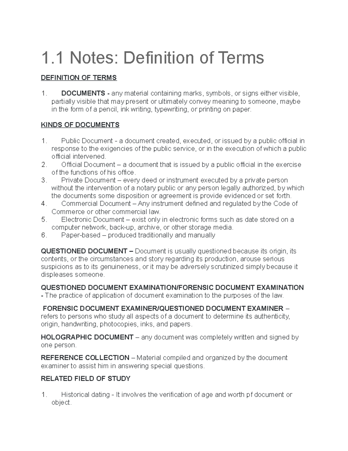 Forensci- Notes - .hbjuyg - 1 Notes: Definition of Terms DEFINITION OF ...