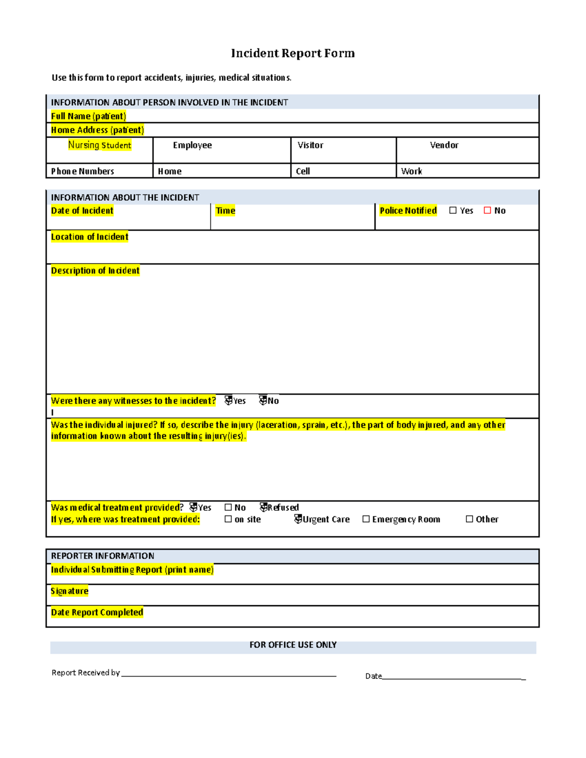 Week 3 Incident Report Form - Nur208 - Studocu