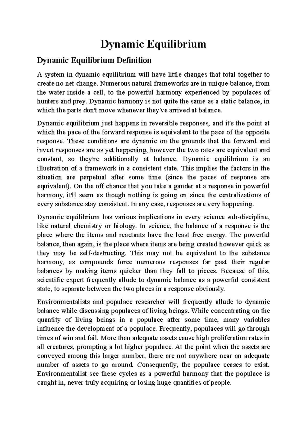 Dynamic Equilibrium Dynamic Equilibrium Dynamic Equilibrium
