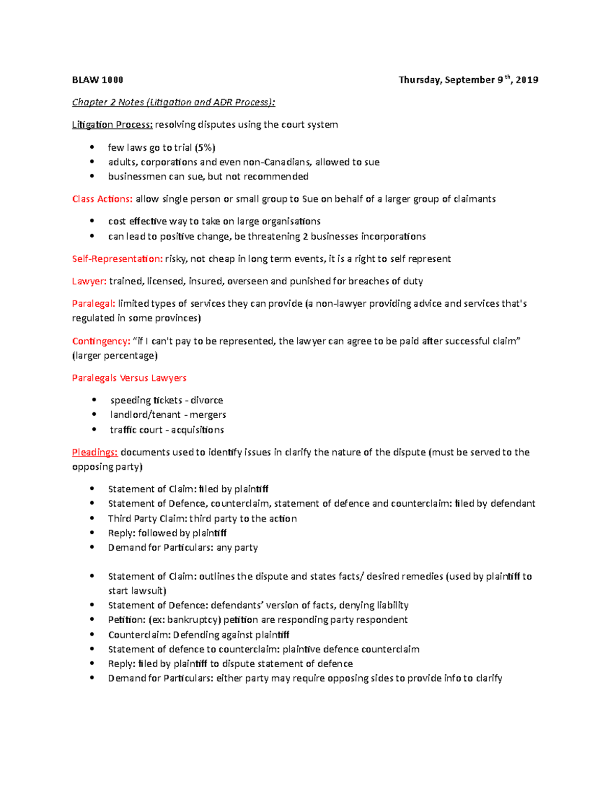 Chapter 2 Notes & Homework - BLAW 1000 Thursday, September 9th, 2019 ...