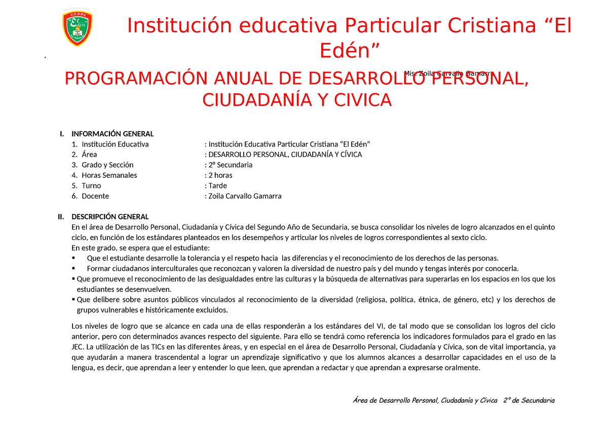 2do Programacion Anual D.P.C.C. OKOK - I. INFORMACIÓN GENERAL 1 ...