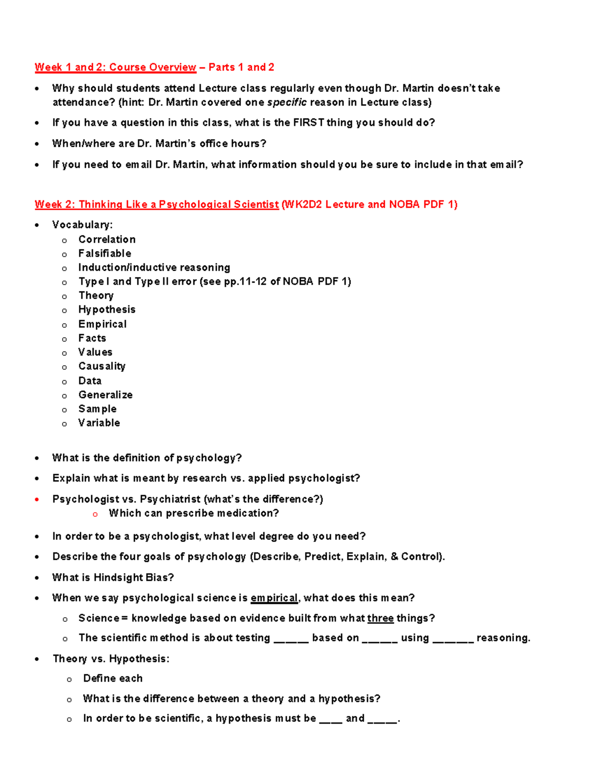 EXAM 1 Study Guide - Week 1 and 2: Course Overview – Parts 1 and 2 Why ...