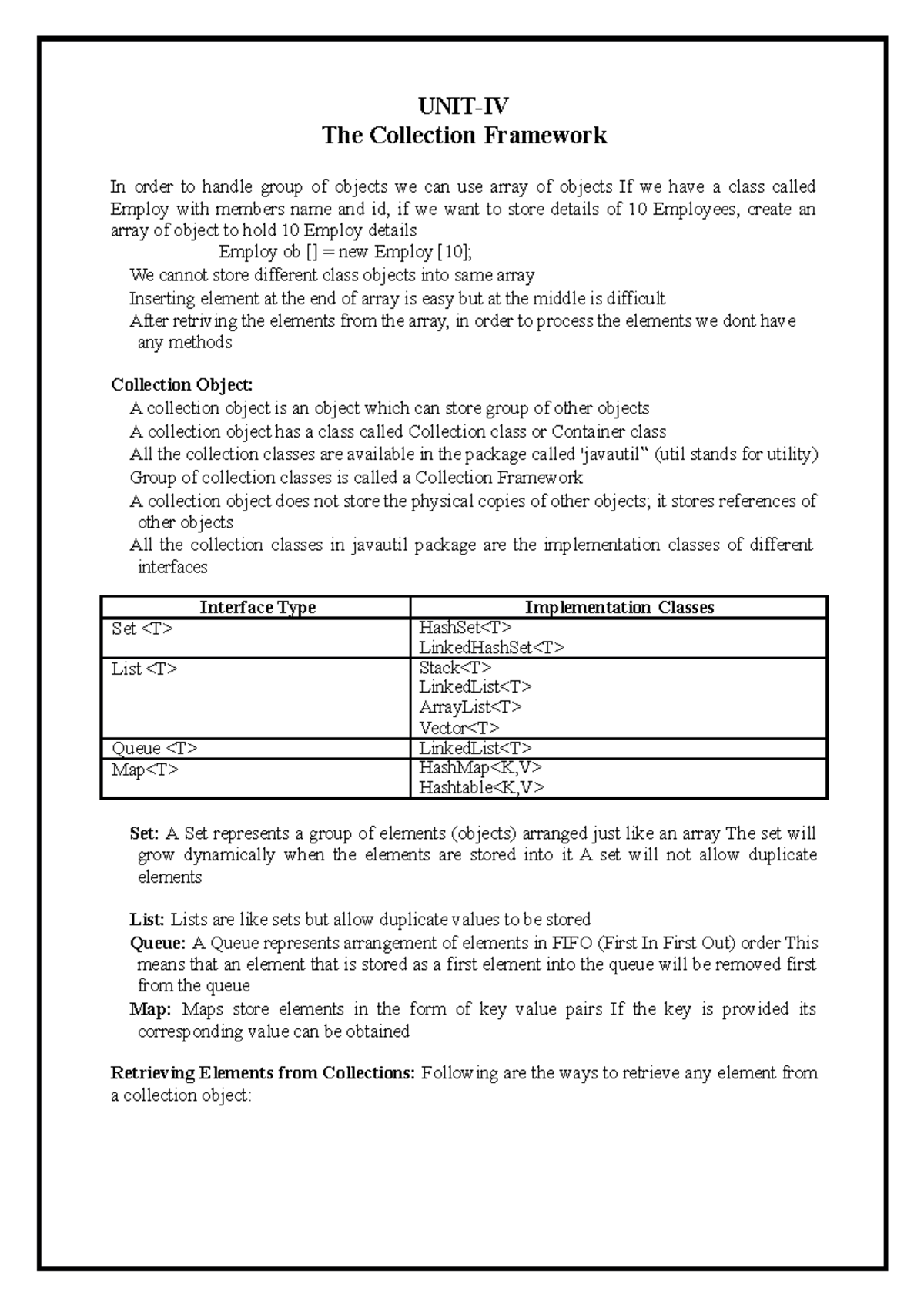 UNIT 4- Framework - IT IS LECTURE NOTES - UNIT-IV The Collection ...
