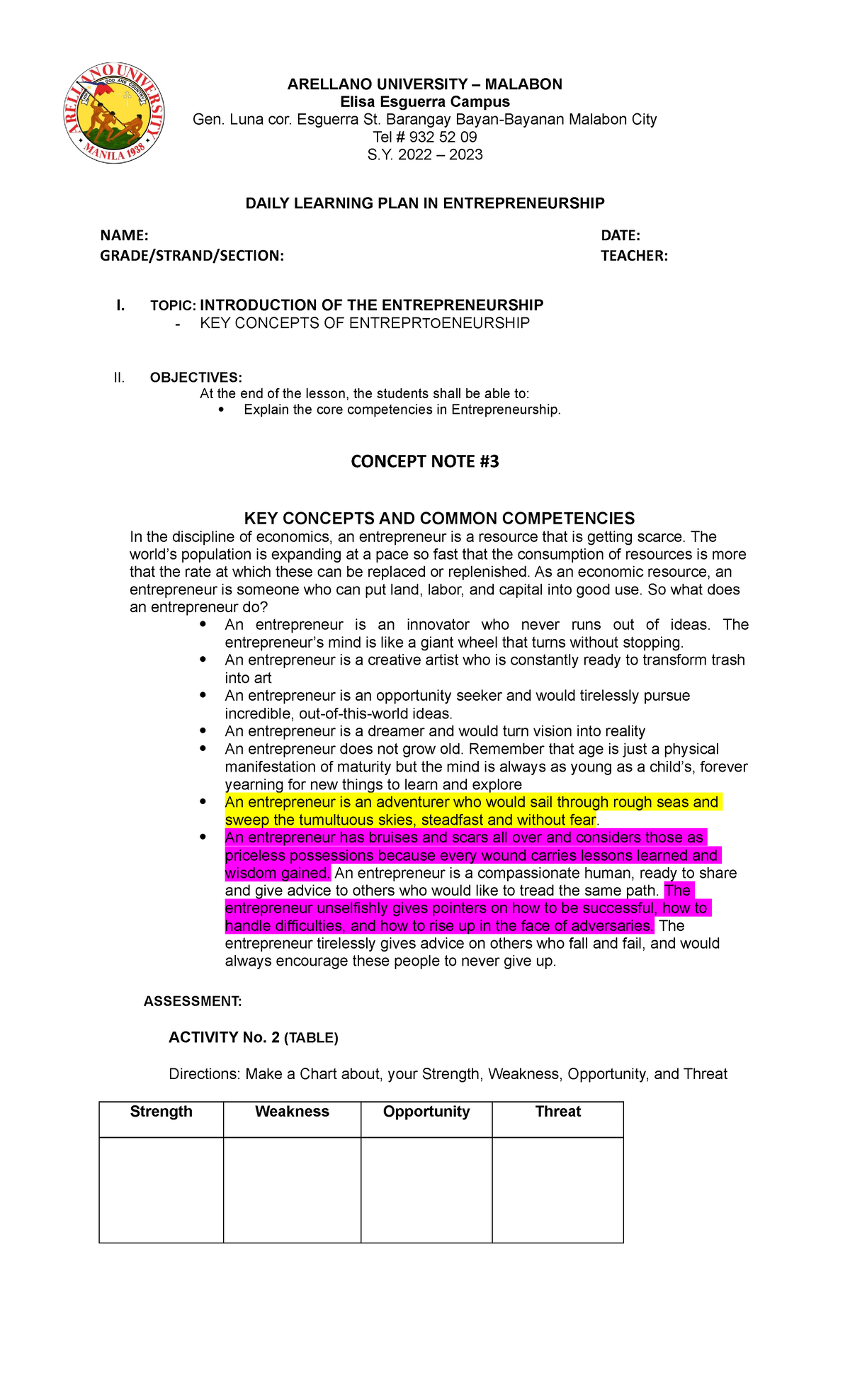 CN-3 1 - notes - ARELLANO UNIVERSITY – MALABON Elisa Esguerra Campus ...