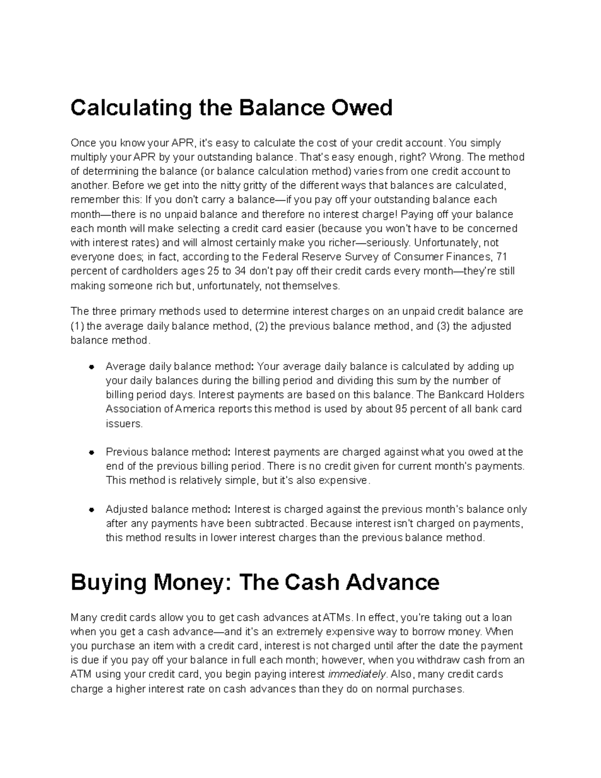 Intro to finances week 12 pt Calculating the Balance Owed Once you